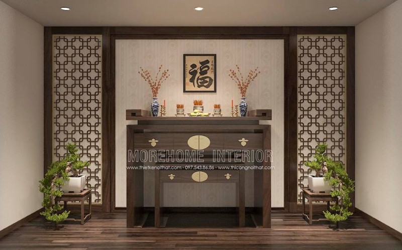 Bố trí nội thất phòng thờ đẹp, sang trọng tại Gamuda. thiết kế thi công nội thất cao cấp