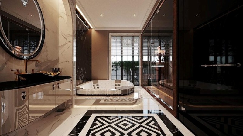 Đá ốp tường, sàn đẹp sang trọng tạo nét đẹp ấn tượng cho phòng tắm cao cấp. thiết kế thi công nội thất cao cấp