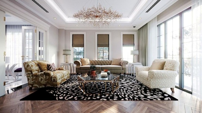 Bộ bàn ghế sofa văng tân cổ điển hoa văn đẹp mắt, sang trọng tạo điểm nhấn ấn tượng cho không gian. thiết kế thi công nội thất cao cấp