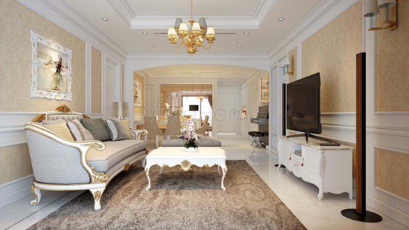 thiết kế phòng khách tân cổ điển