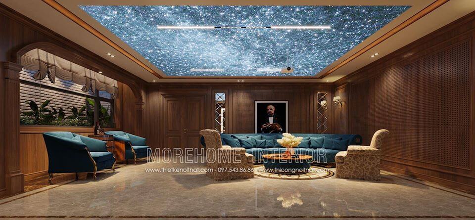 Sofa tân cổ điển bọc vải sang trọng cho tầng hầm biệt thự Mẫu sofa tân cổ điển bọc vải đẹp, ấn tượng và sang trọng