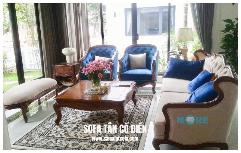 Gỗ óc chó, nỉ cao cấp nhập khẩu luôn là sự kết hợp hoàn hảo để tạo nên Sofa tân cổ điển đẹp, phù hợp tạo nên đẳng cấp của gia chủ Mẫu sofa tân cổ điển bọc vải đẹp, ấn tượng và sang trọng