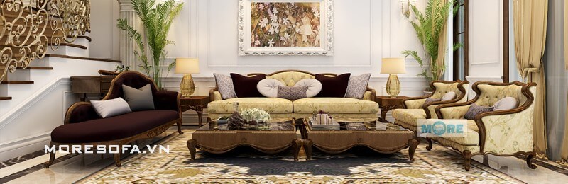 Phòng khách trở nên sang trọng, ấm cúng hơn khi có bộ Sofa tân cổ điển đẹp kết hợp cùng ghế lười, bàn trà, tab cùng chất liệu Mẫu sofa tân cổ điển bọc vải đẹp, ấn tượng và sang trọng