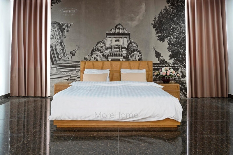 Mẫu giường ngủ gỗ tự nhiên kiểu Nhật cao cấp tại siêu thị nội thất MoreHome-MHG 00003