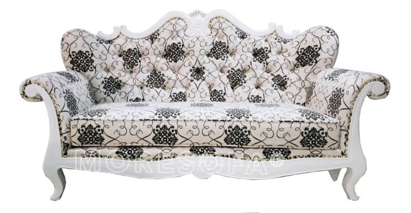 Sản xuất Sofa tân cổ điển MS-017 gỗ tự nhiên Tần bì sơn trắng, bọc nỉ hoa văn cao cấp nhập khẩu nhẹ nhàng cho phòng khách chung cư, biệt thự Sofa tân cổ điển bọc vải cao cấp