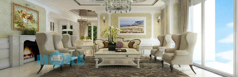 Sofa tân cổ điển MS-026 khung gỗ tự nhiên, bọc nỉ nhập khẩu cao cấp tinh tế cho phòng khách chung cư, biệt thự Sofa tân cổ điển bọc vải cao cấp